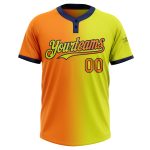 Personalized Neon Yellow Bay Orange-Navy Gradient Fashion Two-Button Unisex Softball Jersey Team Custom Name and Number
