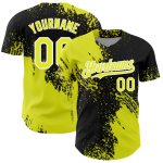Personalized Neon Yellow Black-White 3D Pattern Design Abstract Brush Stroke Authentic Baseball Jersey Team Custom Name and Number