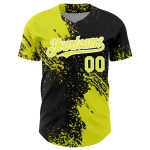Personalized Neon Yellow Black-White 3D Pattern Design Abstract Brush Stroke Authentic Baseball Jersey Team Custom Name and Number