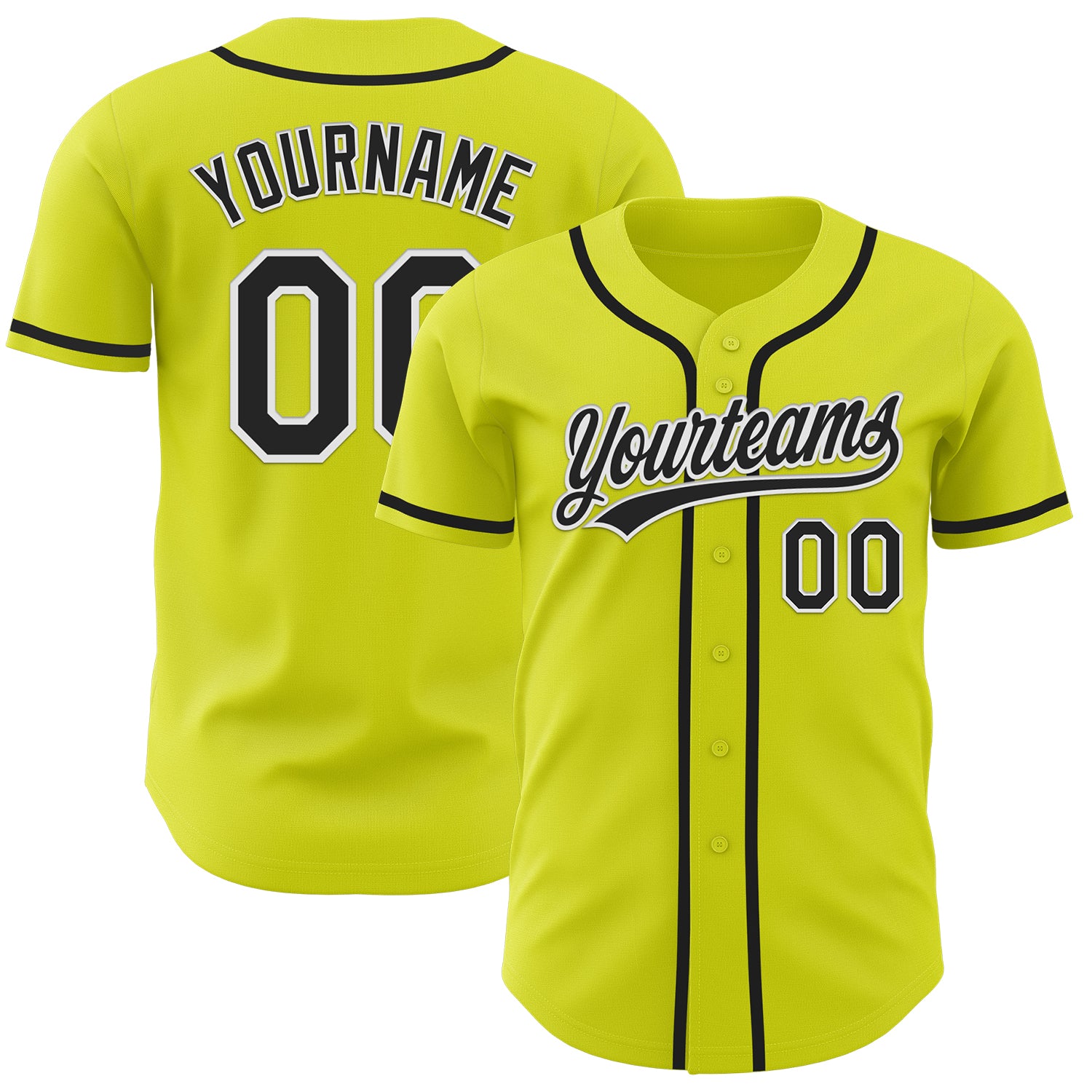 Personalized Neon Yellow Black-White Authentic Baseball Jersey Team Custom Name and Number