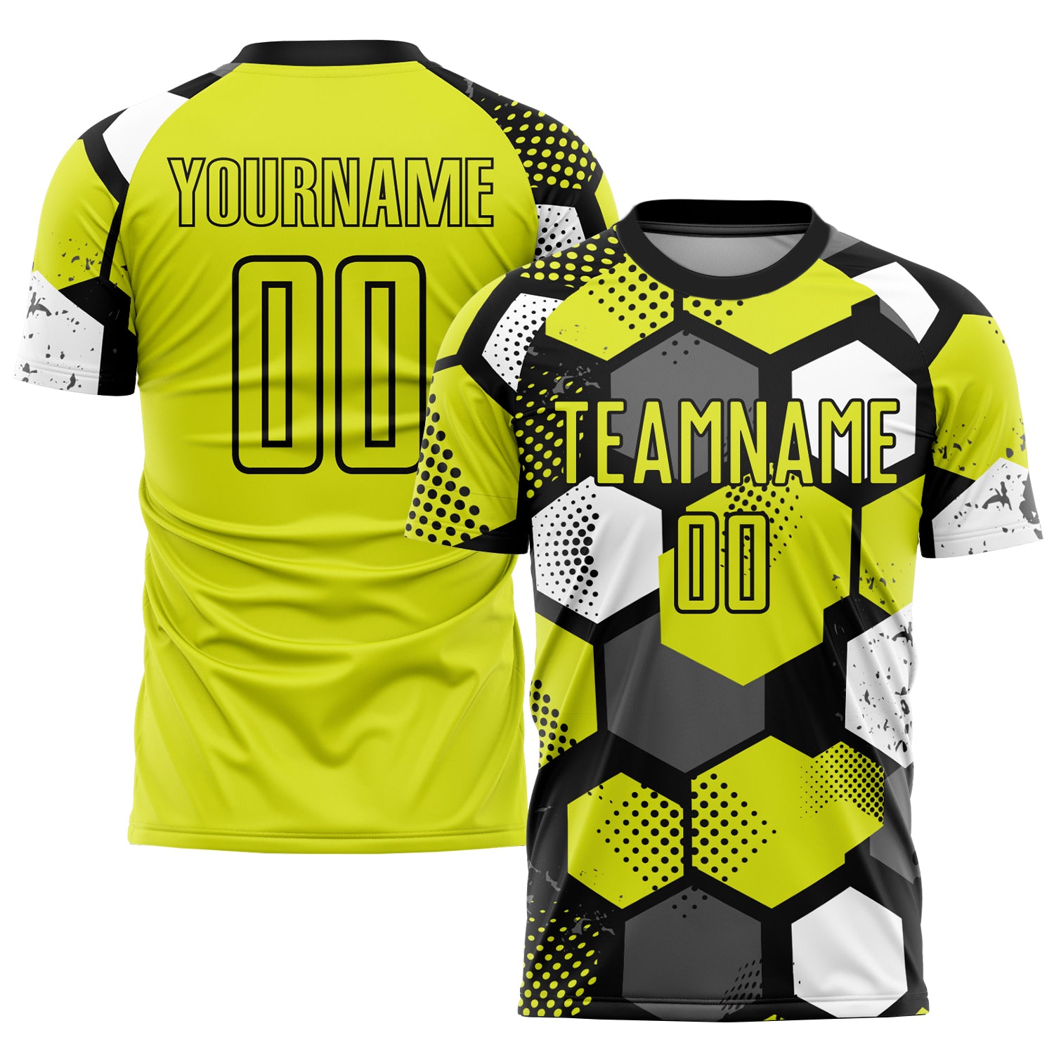 Personalized Neon Yellow Black-White Sublimation Soccer Uniform Jersey Team Custom Name and Number