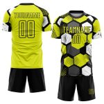 Personalized Neon Yellow Black-White Sublimation Soccer Uniform Jersey Team Custom Name and Number