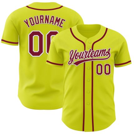 Personalized Neon Yellow Crimson-White Authentic Baseball Jersey Team Custom Name and Number