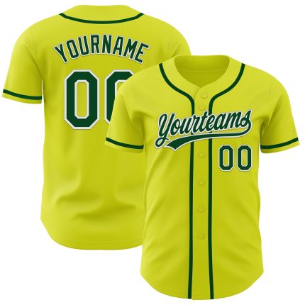 Custom Name and Number Authentic Baseball Jersey in Neon Yellow Green-White - Personalized Team Apparel Personalized Neon