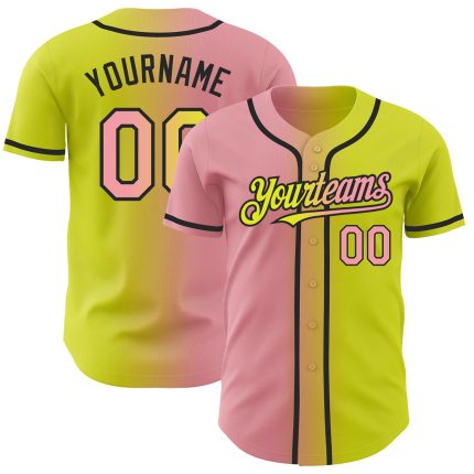 Personalized Neon Yellow Medium Pink-Black Authentic Gradient Fashion Baseball Jersey Team Custom Name and Number