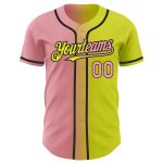Personalized Neon Yellow Medium Pink-Black Authentic Gradient Fashion Baseball Jersey Team Custom Name and Number