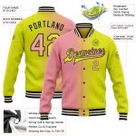 Personalized Neon Yellow Medium Pink-Black Bomber Full-Snap Varsity Letterman Gradient Fashion Jacket Team Custom Name and Number