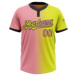 Personalized Neon Yellow Medium Pink-Black Gradient Fashion Two-Button Unisex Softball Jersey Team Custom Name and Number