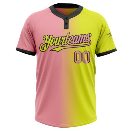 Personalized Neon Yellow Medium Pink-Black Gradient Fashion Two-Button Unisex Softball Jersey Team Custom Name and Number