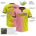 Personalized Neon Yellow Medium Pink-Black Gradient Fashion Two-Button Unisex Softball Jersey Team Custom Name and Number