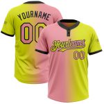Personalized Neon Yellow Medium Pink-Black Gradient Fashion Two-Button Unisex Softball Jersey Team Custom Name and Number