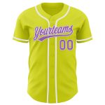 Personalized Neon Yellow Medium Purple-White Authentic Baseball Jersey Team Custom Name and Number