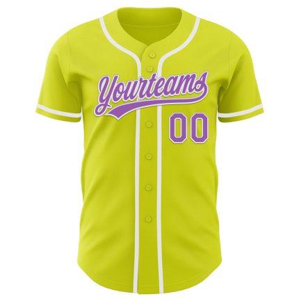 Personalized Neon Yellow Medium Purple-White Authentic Baseball Jersey Team Custom Name and Number
