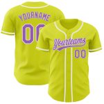 Personalized Neon Yellow Medium Purple-White Authentic Baseball Jersey Team Custom Name and Number