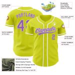 Personalized Neon Yellow Medium Purple-White Authentic Baseball Jersey Team Custom Name and Number