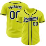 Personalized Neon Yellow Navy-White Authentic Baseball Jersey Team Custom Name and Number