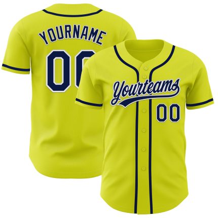 Personalized Neon Yellow Navy-White Authentic Baseball Jersey Team Custom Name and Number