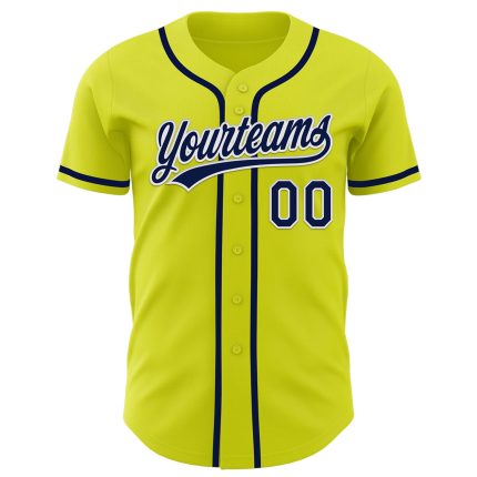 Personalized Neon Yellow Navy-White Authentic Baseball Jersey Team Custom Name and Number