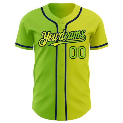 Personalized Neon Yellow Neon Green-Navy Authentic Gradient Fashion Baseball Jersey Team Custom Name and Number