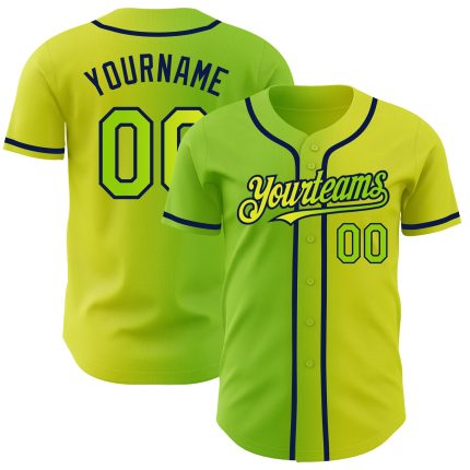 Personalized Neon Yellow Neon Green-Navy Authentic Gradient Fashion Baseball Jersey Team Custom Name and Number