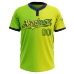 Custom Softball Jersey Unisex Neon Yellow Green Navy Gradient, Two-Button Design with Personalized Name and Number Personalized