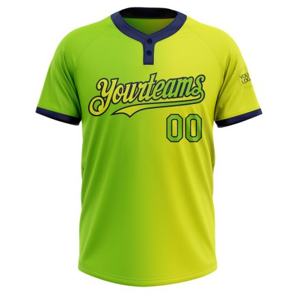 Custom Softball Jersey Unisex Neon Yellow Green Navy Gradient, Two-Button Design with Personalized Name and Number Personalized