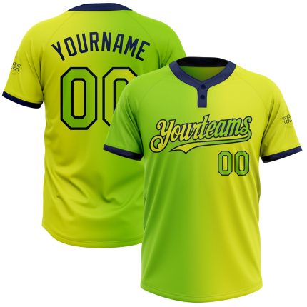 Custom Softball Jersey Unisex Neon Yellow Green Navy Gradient, Two-Button Design with Personalized Name and Number Personalized