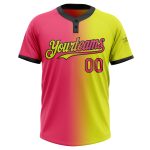 Personalized Neon Yellow Neon Pink-Black Gradient Fashion Two-Button Unisex Softball Jersey Team Custom Name and Number