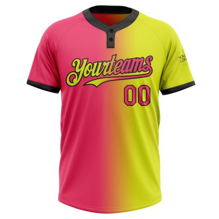 Personalized Neon Yellow Neon Pink-Black Gradient Fashion Two-Button Unisex Softball Jersey Team Custom Name and Number