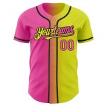 Personalized Neon Yellow Pink-Black Authentic Gradient Fashion Baseball Jersey Team Custom Name and Number