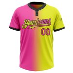Personalized Neon Yellow Pink-Black Gradient Fashion Two-Button Unisex Softball Jersey Team Custom Name and Number