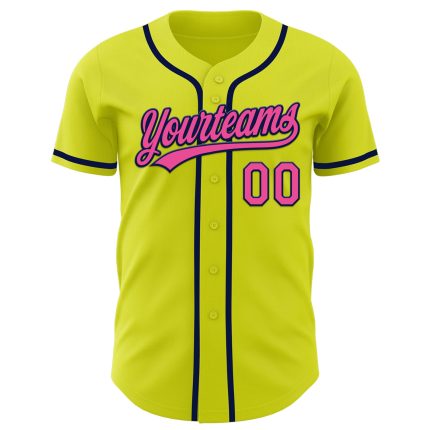Personalized Neon Yellow Pink-Navy Authentic Baseball Jersey Team Custom Name and Number