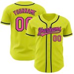 Personalized Neon Yellow Pink-Navy Authentic Baseball Jersey Team Custom Name and Number
