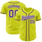 Personalized Neon Yellow Purple-White Authentic Baseball Jersey Team Custom Name and Number