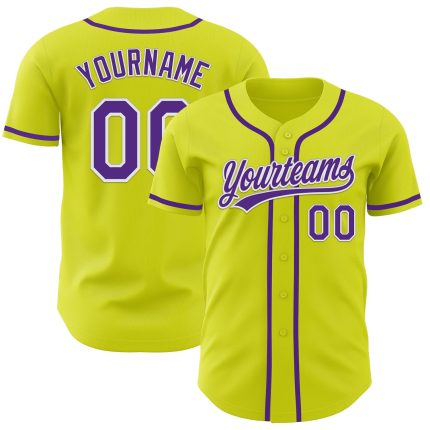 Personalized Neon Yellow Purple-White Authentic Baseball Jersey Team Custom Name and Number