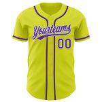 Personalized Neon Yellow Purple-White Authentic Baseball Jersey Team Custom Name and Number