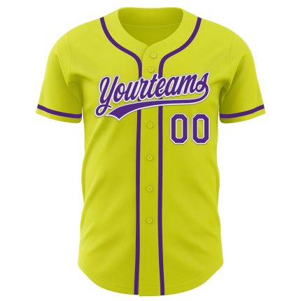 Personalized Neon Yellow Purple-White Authentic Baseball Jersey Team Custom Name and Number