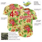 Personalized Neon Yellow Red-White 3D Pattern Design Tropical Flower And Hawaii Palm Leaves Authentic Baseball Jersey Team Custom Name and Number