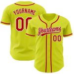Personalized Neon Yellow Red-White Authentic Baseball Jersey Team Custom Name and Number