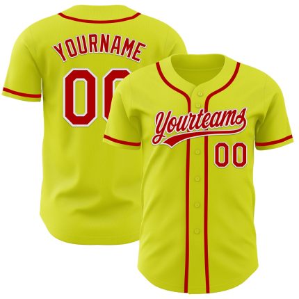 Personalized Neon Yellow Red-White Authentic Baseball Jersey Team Custom Name and Number