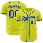 Personalized Neon Yellow Royal-White Authentic Baseball Jersey Team Custom Name and Number
