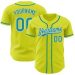 Personalized Neon Yellow Teal-White Authentic Baseball Jersey Team Custom Name and Number