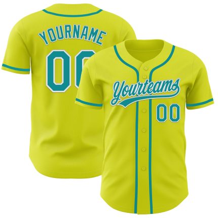 Personalized Neon Yellow Teal-White Authentic Baseball Jersey Team Custom Name and Number