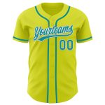 Personalized Neon Yellow Teal-White Authentic Baseball Jersey Team Custom Name and Number