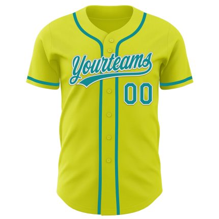 Personalized Neon Yellow Teal-White Authentic Baseball Jersey Team Custom Name and Number