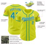Personalized Neon Yellow Teal-White Authentic Baseball Jersey Team Custom Name and Number