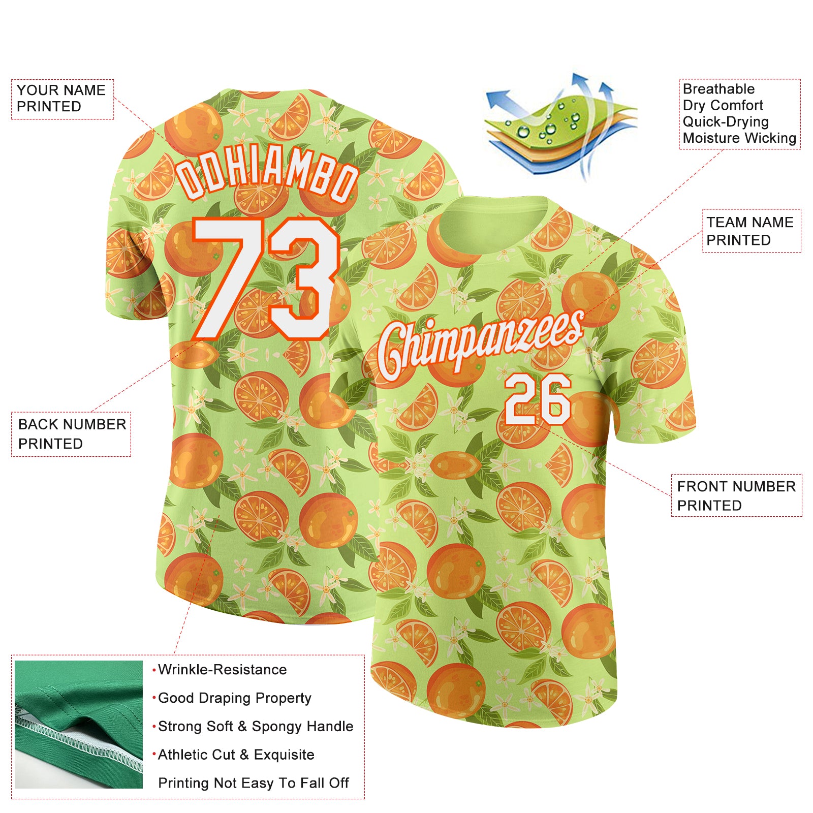 Personalized Neon Yellow White-Orange 3D Pattern Design Orange Citrus Fruit Performance T-Shirt Team Custom Name and Number Personalized Neon Yellow White-Orange 3D Pattern Design Orange Citrus Fruit Performance T-Shirt Team Custom Name and Number - Image 2
