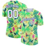 Personalized Neon Yellow White-Royal 3D Pattern Design Hawaii Summer Holiday Performance T-Shirt Team Custom Name and Number