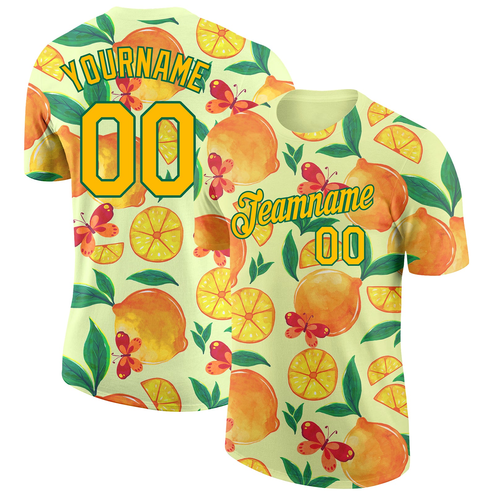 Personalized Neon Yellow Yellow-Kelly Green 3D Pattern Design Lemon Performance T-Shirt Team Custom Name and Number