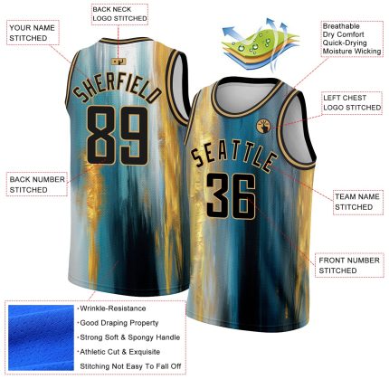 Personalized Old Gold Black 3D Pattern Design Gold Foil Authentic Basketball Jersey Team Custom Name and Number